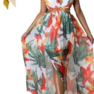 Floral Maxi Dress with Tropical Print